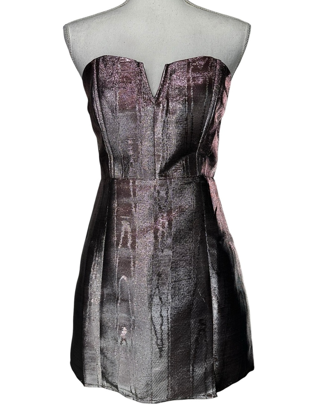 STORIA / Silver & Pink Metallic Strapless Dress / Medium / Bodycon Fairycore